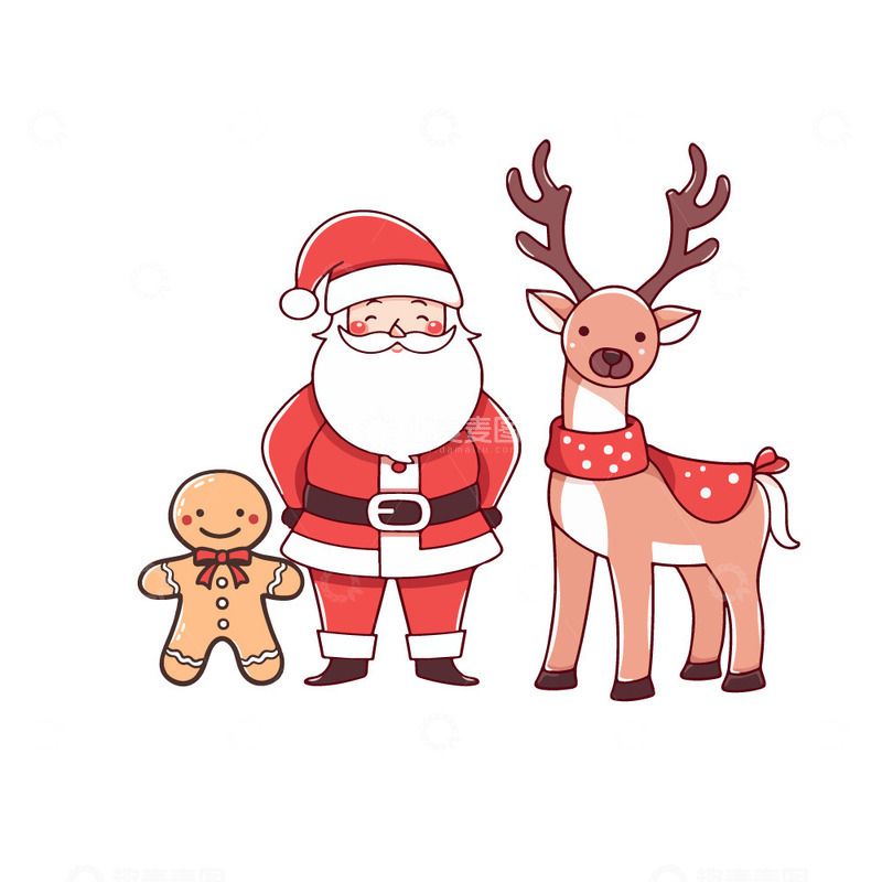 源文件下载【趣麦麦图】麋鹿姜饼人与圣诞老人