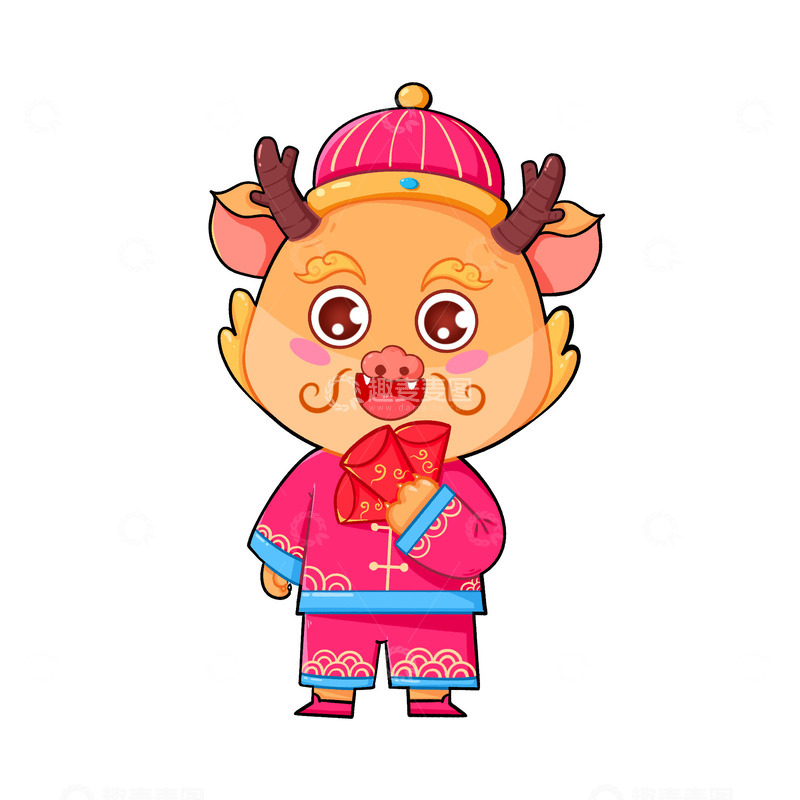 源文件下载【趣麦麦图】卡通手绘2024新年可爱小龙人免抠元素