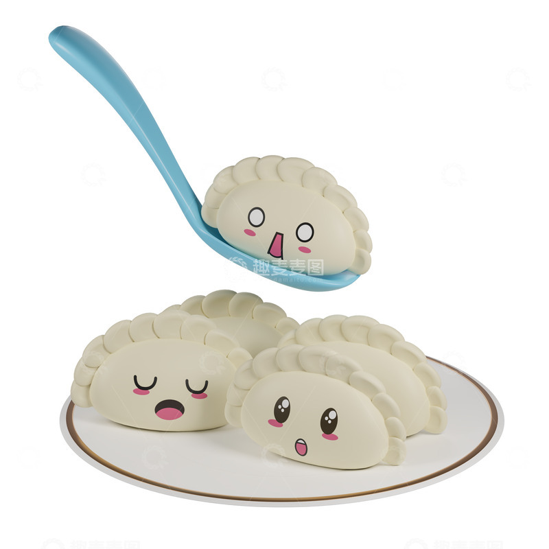 源文件下载【趣麦麦图】3D立体一盘卡通饺子中餐模型