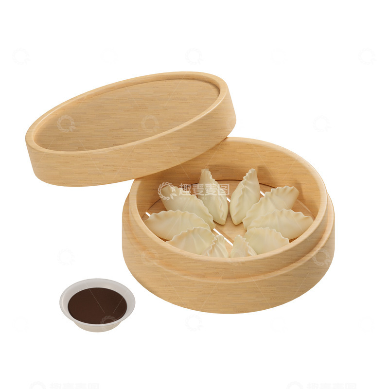 源文件下载【趣麦麦图】3D立体一笼蒸饺蒸屉美食模型