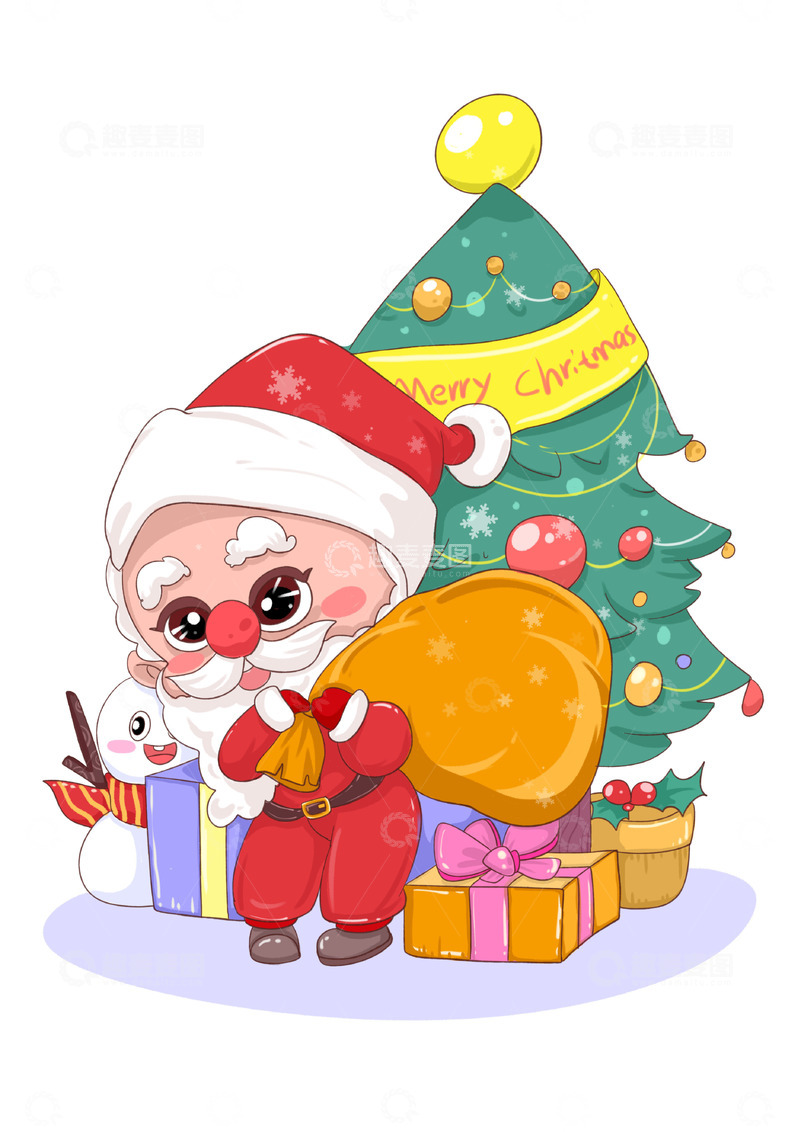 源文件下载【趣麦麦图】背着圣诞礼物的圣诞老人