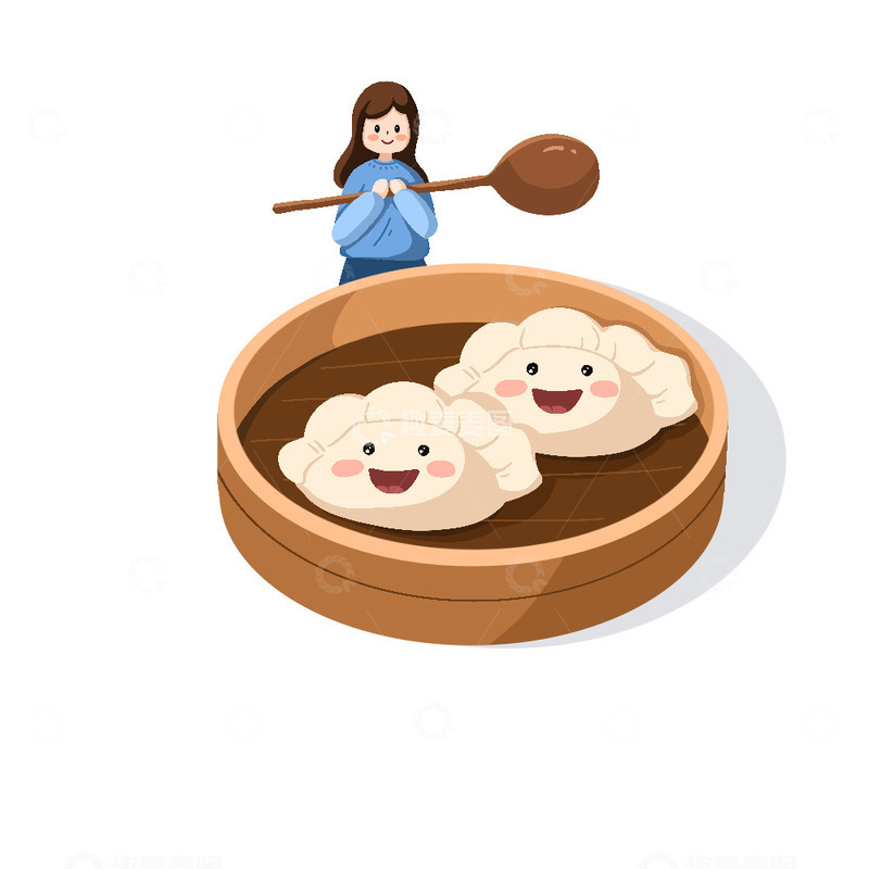 源文件下载【趣麦麦图】春节饺子人物场景手绘插画小女孩冬至