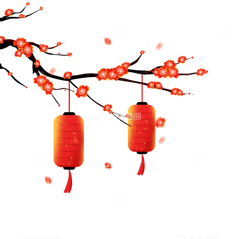 源文件下载【趣麦麦图】中国风国潮梅花灯笼春节元宵节PNG素材