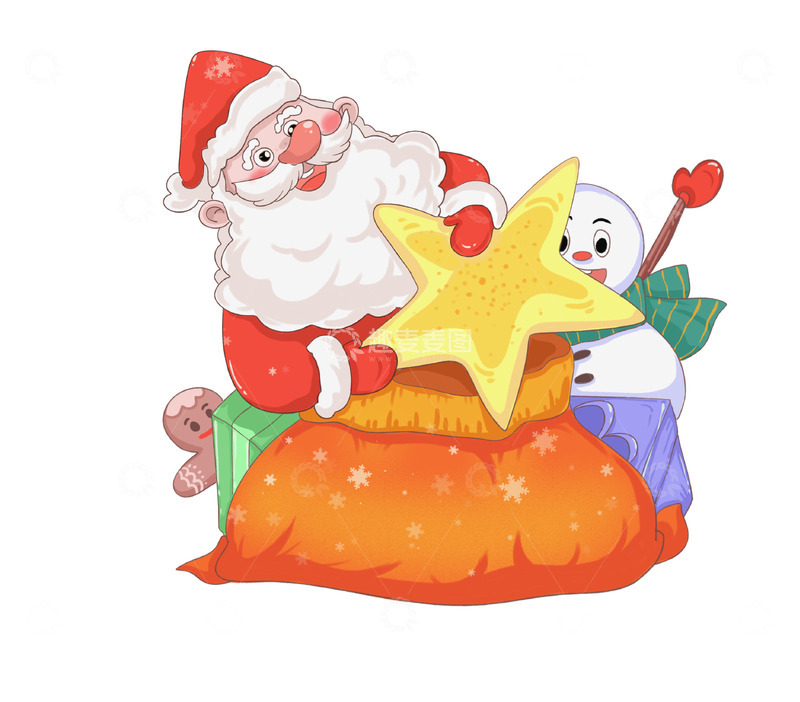 源文件下载【趣麦麦图】可爱的圣诞节老人与雪人的组合