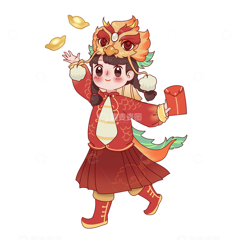 源文件下载【趣麦麦图】新年龙年变装女孩素材