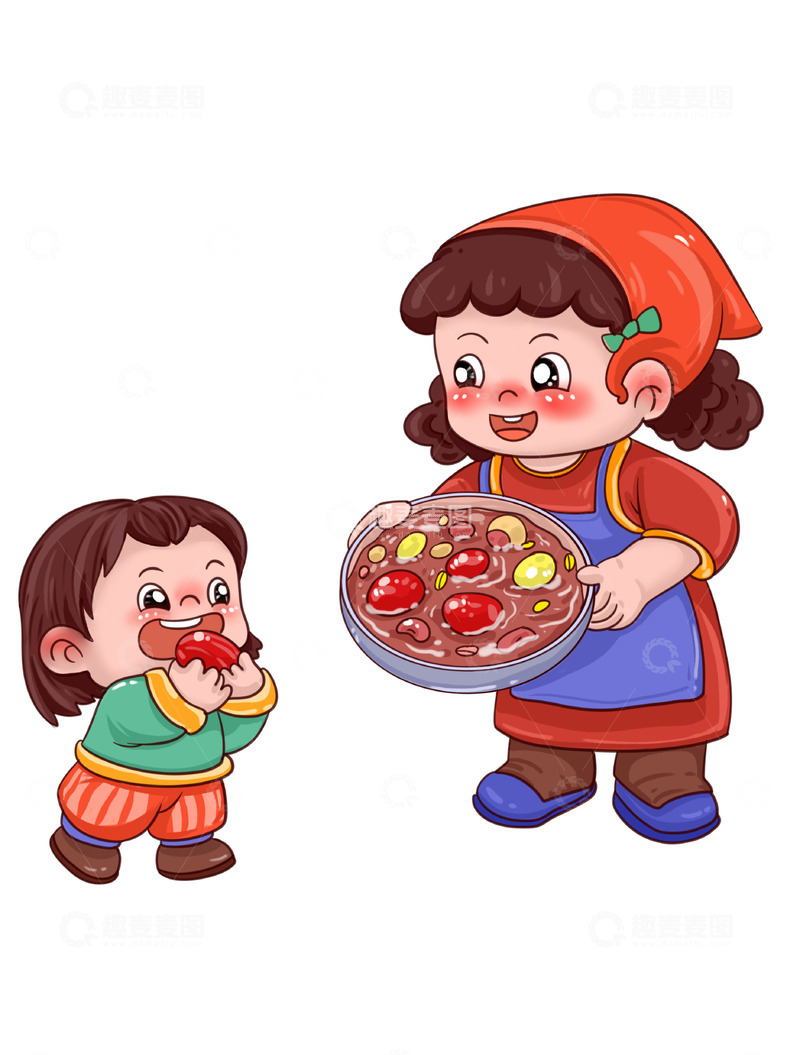 源文件下载【趣麦麦图】卡通插画妈妈煮的腊八粥
