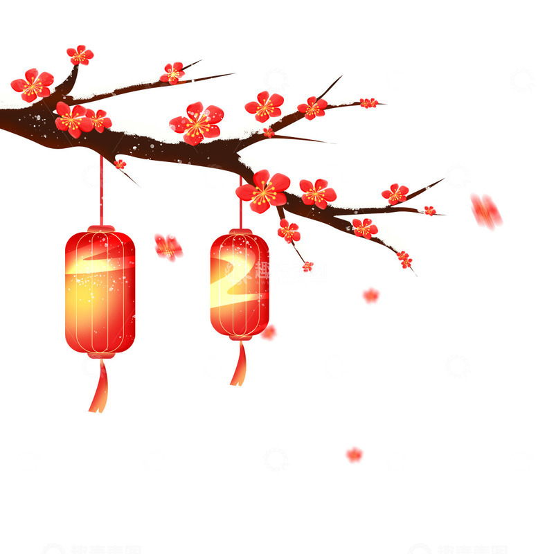 源文件下载【趣麦麦图】-红色中国风国潮梅花灯笼装饰png元素边框