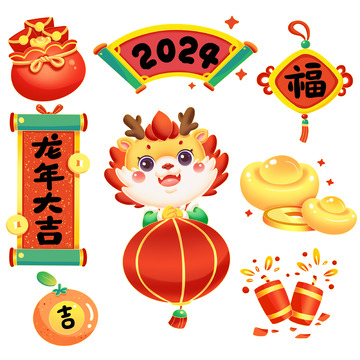 龙年IP卡通2024春节贴纸门贴窗贴