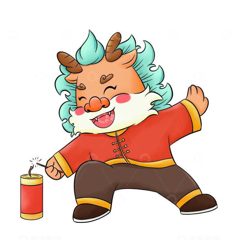 新年春节放鞭炮除夕中国龙卡通龙