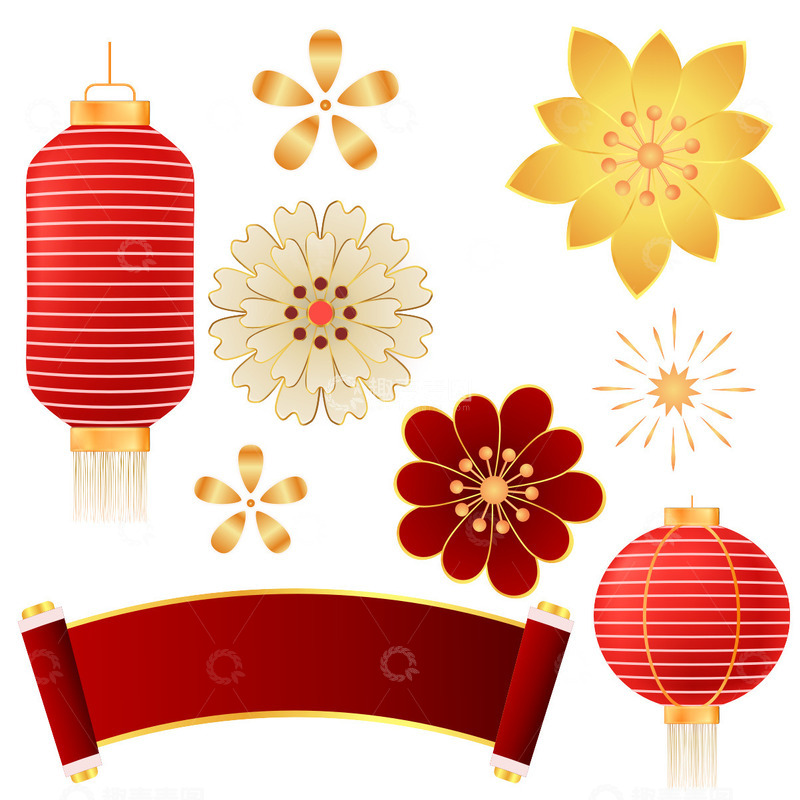 源文件下载【趣麦麦图】春节灯笼花红色花