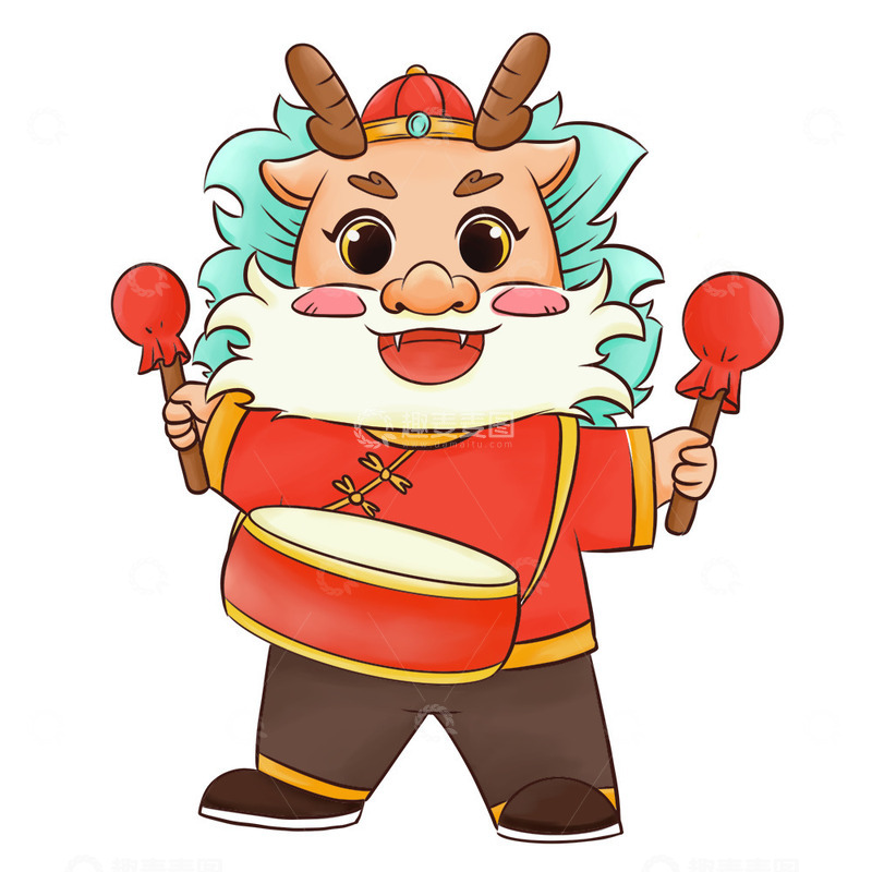 源文件下载【趣麦麦图】打鼓春节中国风龙卡通龙