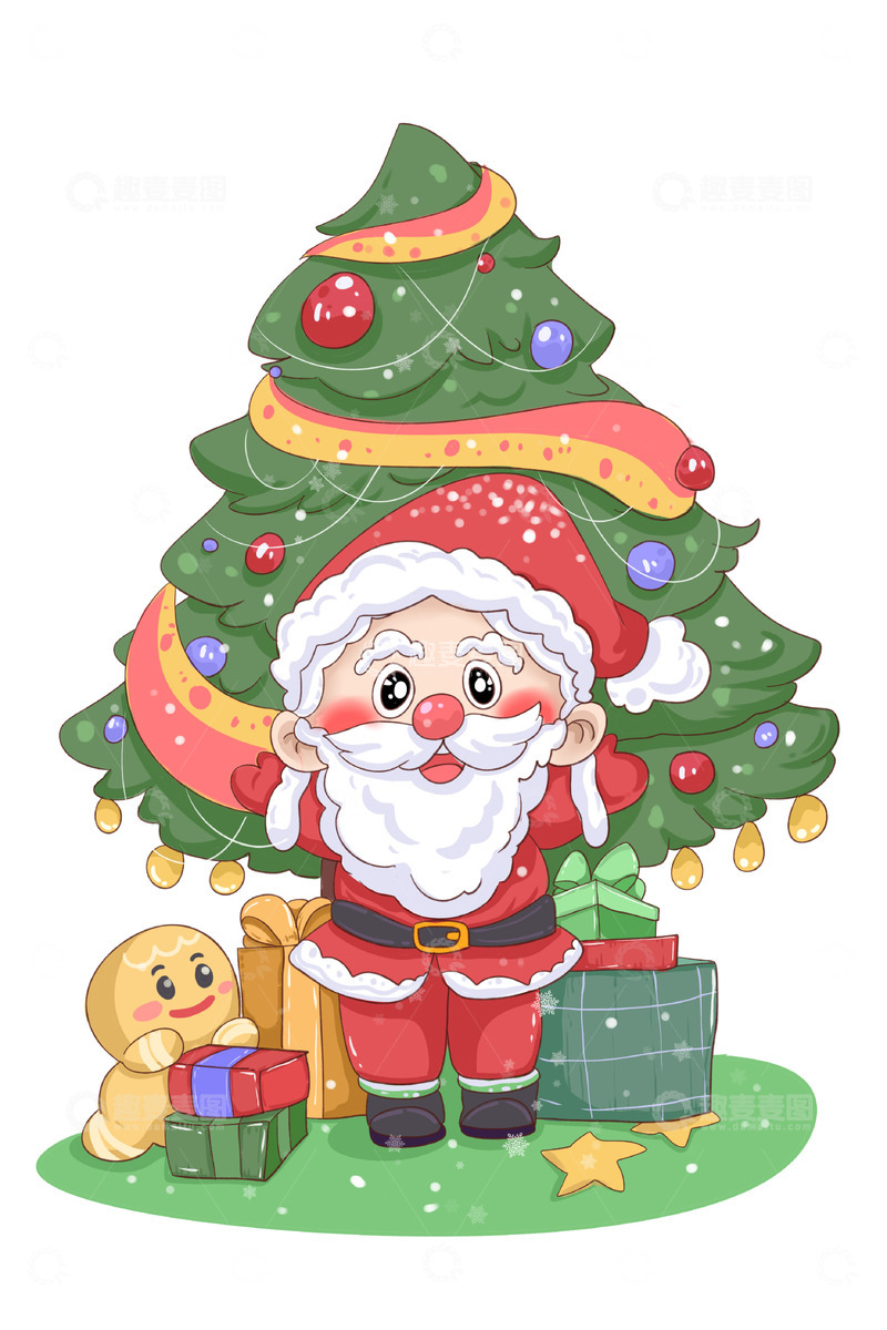 源文件下载【趣麦麦图】可爱的圣诞老人绿色礼物