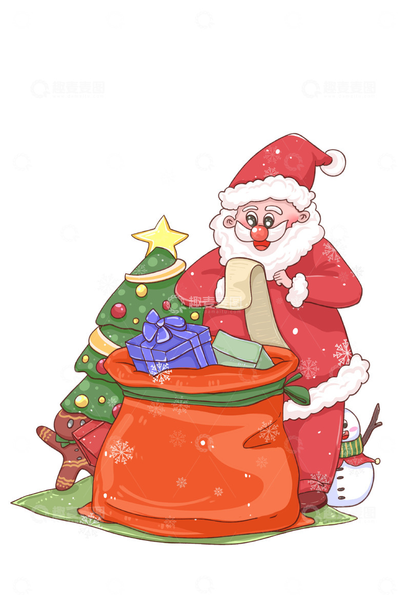 源文件下载【趣麦麦图】清点礼物的圣诞老人