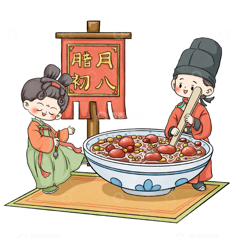 源文件下载【趣麦麦图】腊八节腊八粥古风唐代人物煮腊八粥元素
