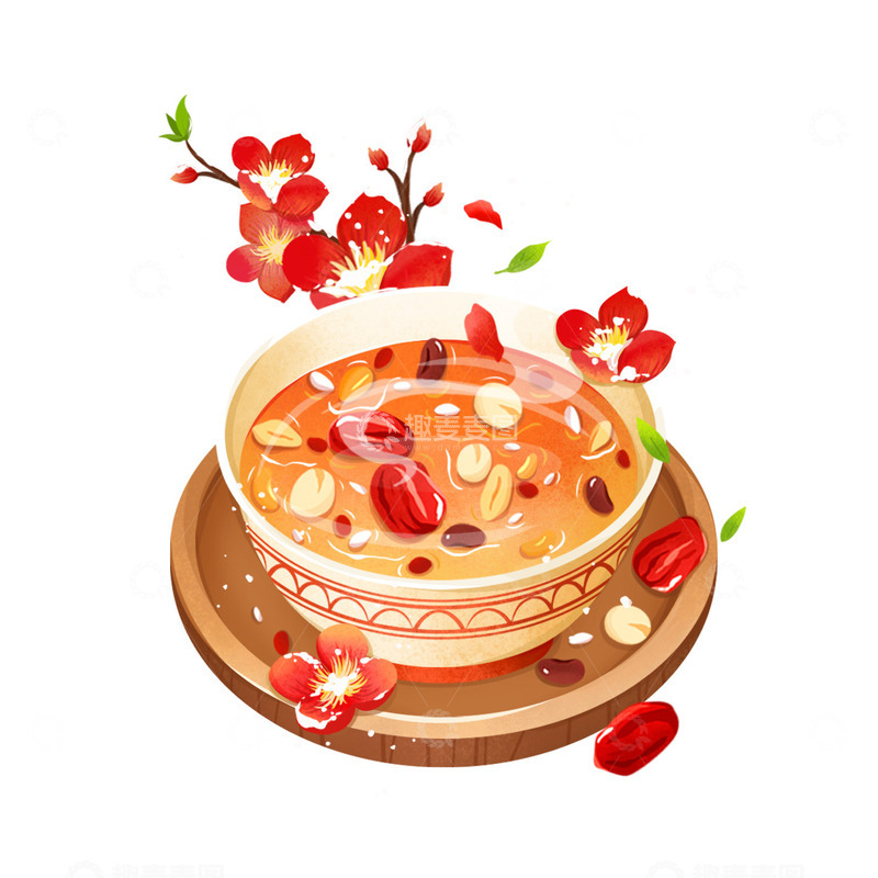 冬天腊梅花腊八节气腊八粥插画元素