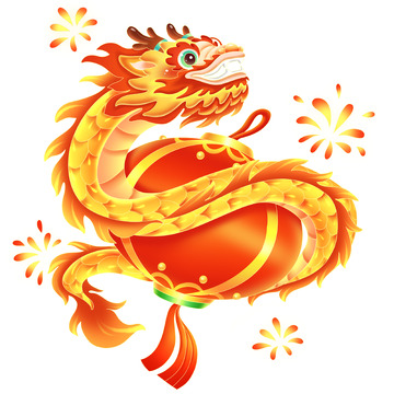 中国龙抬头盘红灯笼烟花装饰