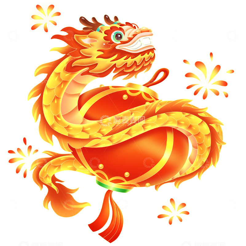 源文件下载【趣麦麦图】-中国龙抬头盘红灯笼烟花装饰