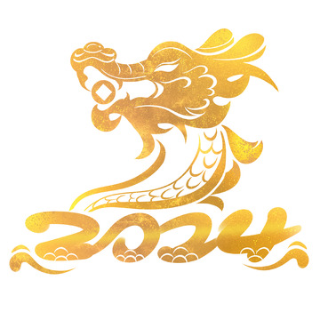 2024年龙年金色龙头字体门贴窗贴装饰