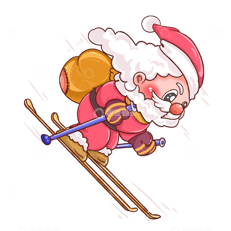 源文件下载【趣麦麦图】滑雪橇的圣诞老人送礼物