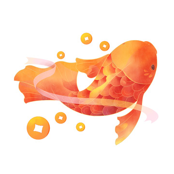 水彩好运锦鲤鲤鱼