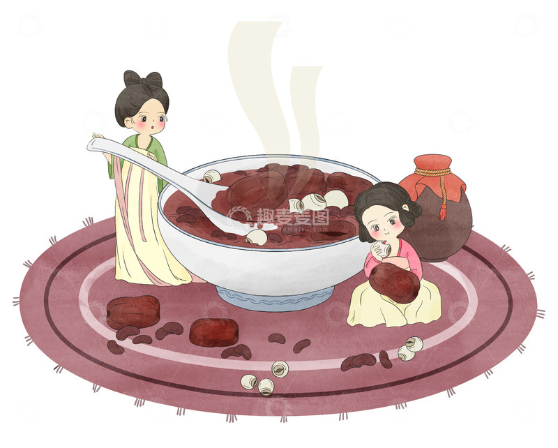 源文件下载【趣麦麦图】古风腊八节腊八粥小场景插画