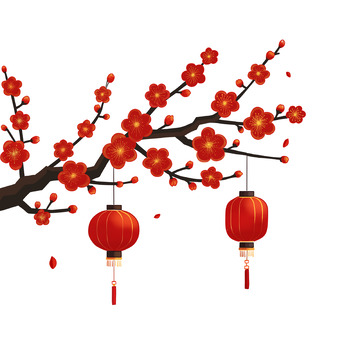 红色梅花灯笼手绘