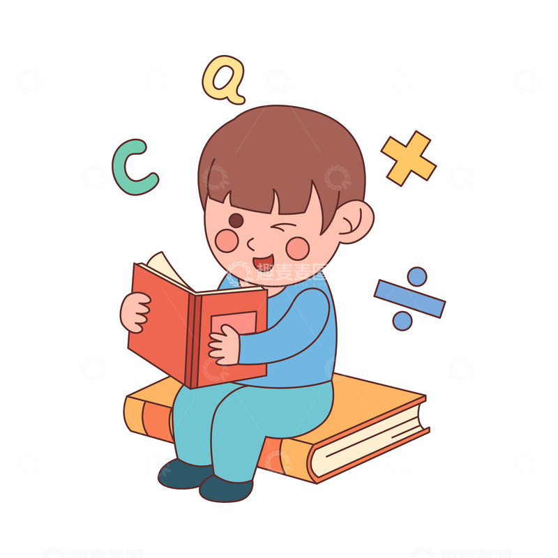 源文件下载【趣麦麦图】卡通线描坐着读书的小孩