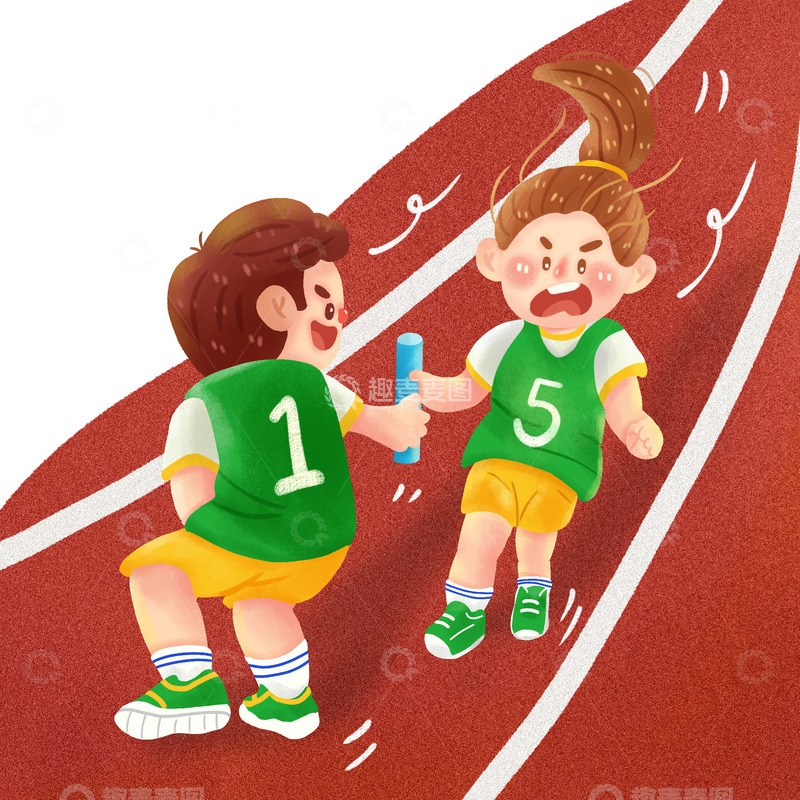 卡通手绘插画风男女接力赛递赛棒免抠元素