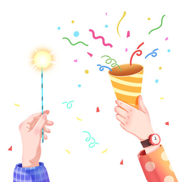 跨年欢庆彩带手势装饰元素