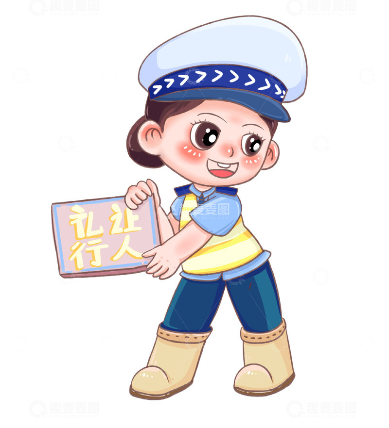 源文件下载【趣麦麦图】举牌礼让行人的交警姐姐