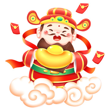 迎财神爷发红包捧金元宝春节新春龙年装饰