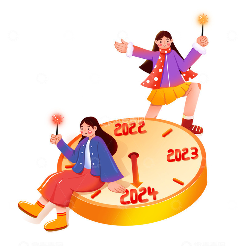 源文件下载【趣麦麦图】元旦倒计时元素插画