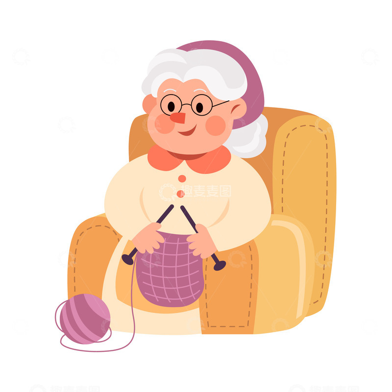源文件下载【趣麦麦图】卡通简约织毛衣的老奶奶