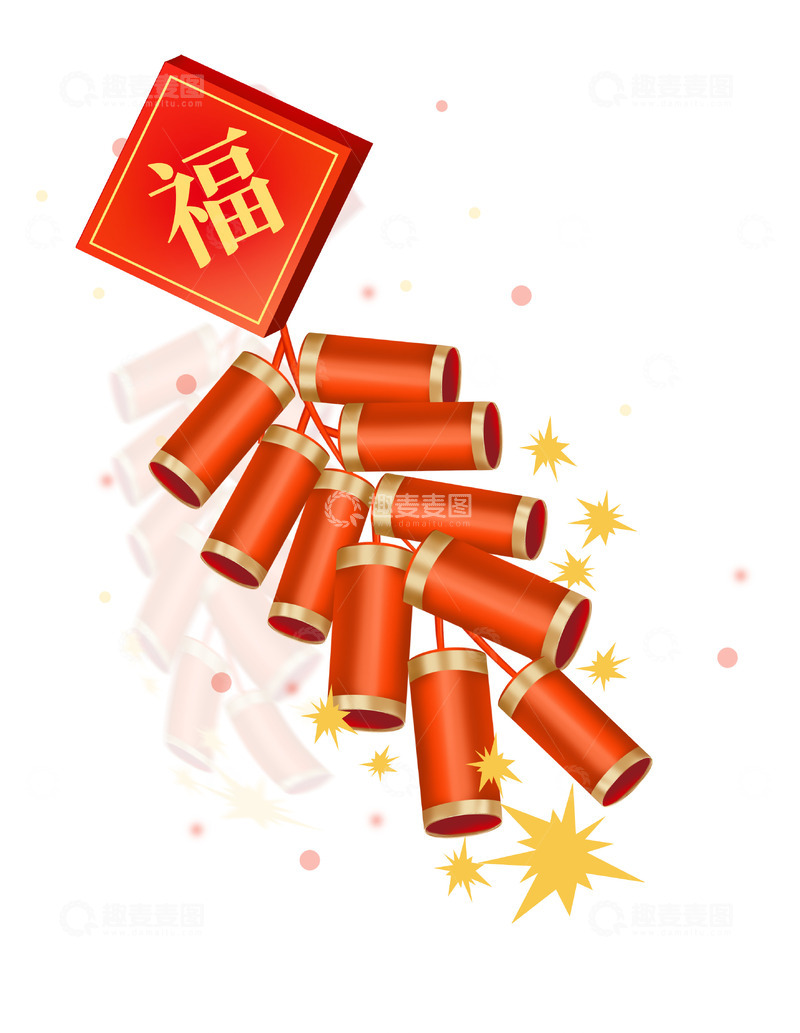 元旦红色传统春节鞭炮挂饰元素