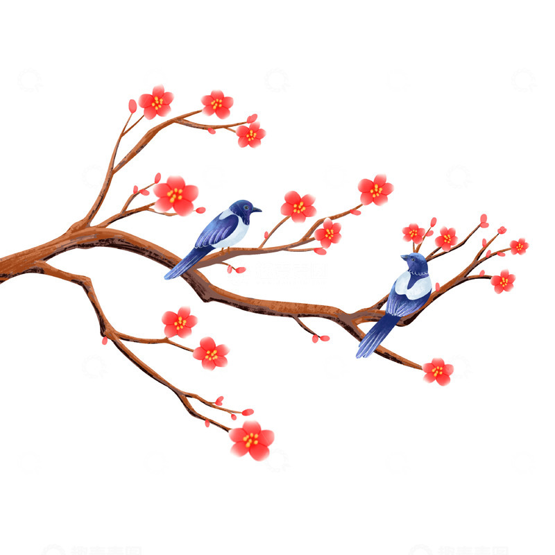 源文件下载【趣麦麦图】七夕节梅花喜鹊喜上眉梢免抠素材