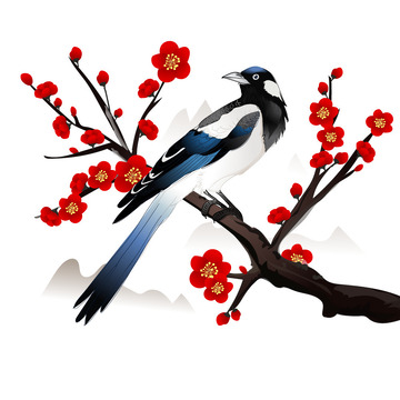 红色创意中国风梅花喜鹊矢量