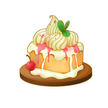 美食奶油蛋糕樱桃手绘插画
