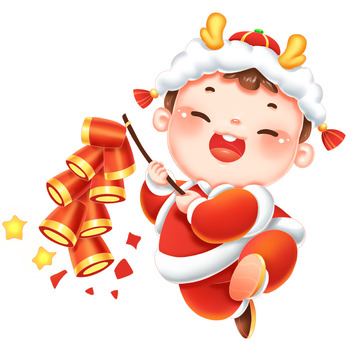 龙年福娃儿童放鞭炮2024春节欢度新春