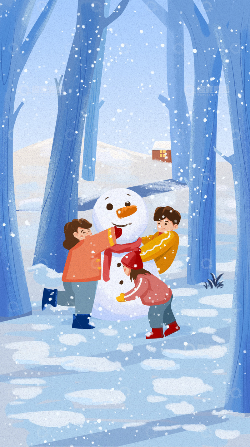 源文件下载【趣麦麦图】冬天雪景堆雪人