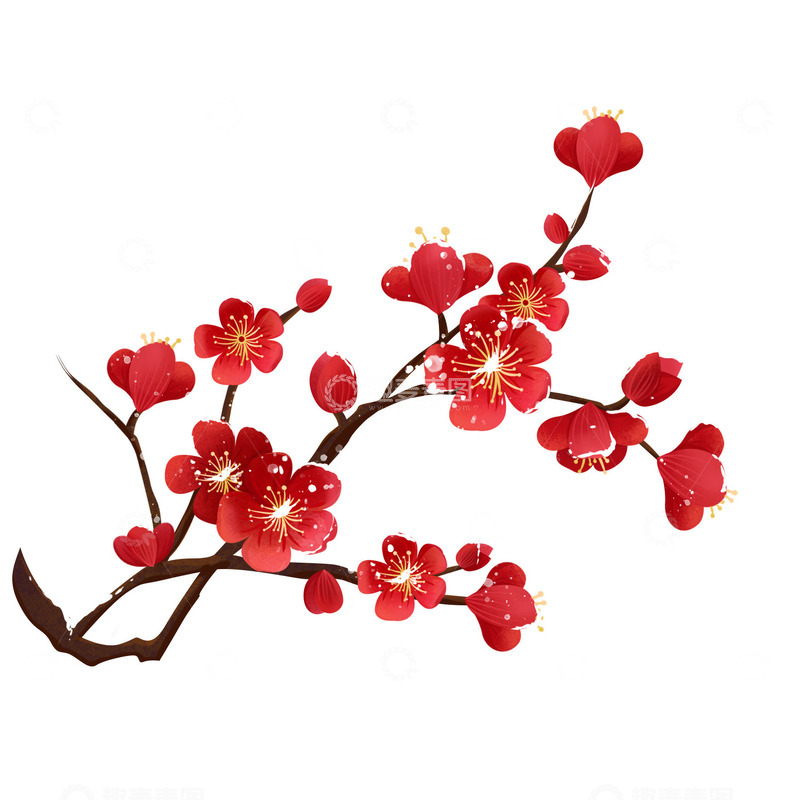 中国风国潮冬天腊梅飘雪花