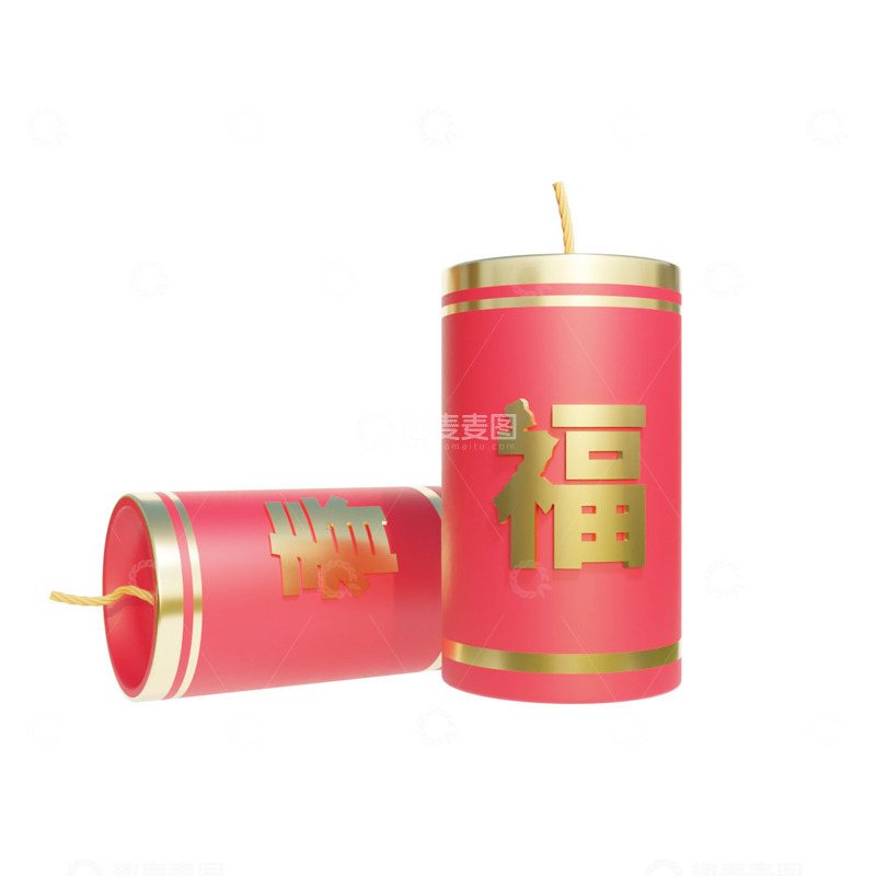 源文件下载【趣麦麦图】春节3D立体节日元素鞭炮