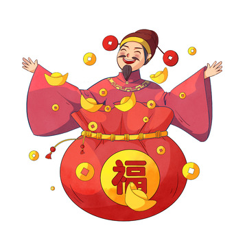 水彩风财神福袋