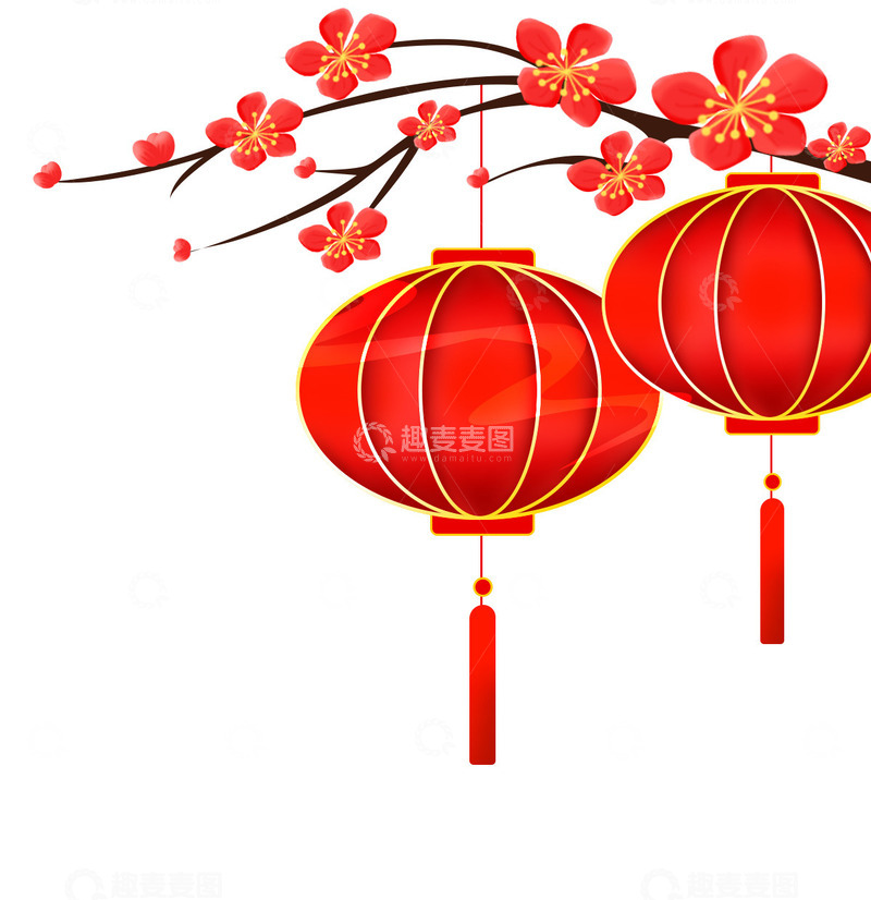源文件下载【趣麦麦图】红色喜庆中国风国潮梅花灯笼png免抠元素
