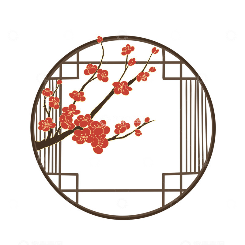 源文件下载【趣麦麦图】春节梅花窗户边框冬季手绘新年喜庆