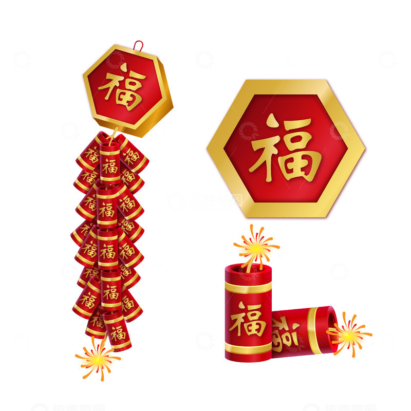 节日春节福鞭炮喜庆红色装饰悬挂立体