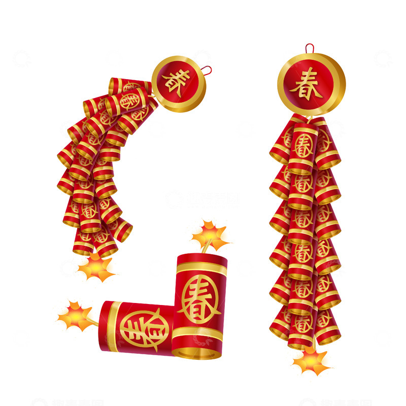 春节节日鞭炮喜庆红色装饰悬挂立体