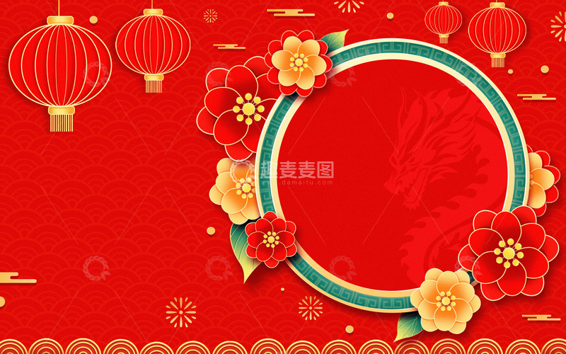 源文件下载【趣麦麦图】红色喜庆春节新年插画背景