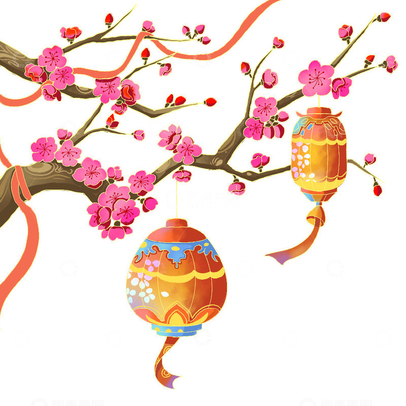 源文件下载【趣麦麦图】国潮风元素梅花灯笼