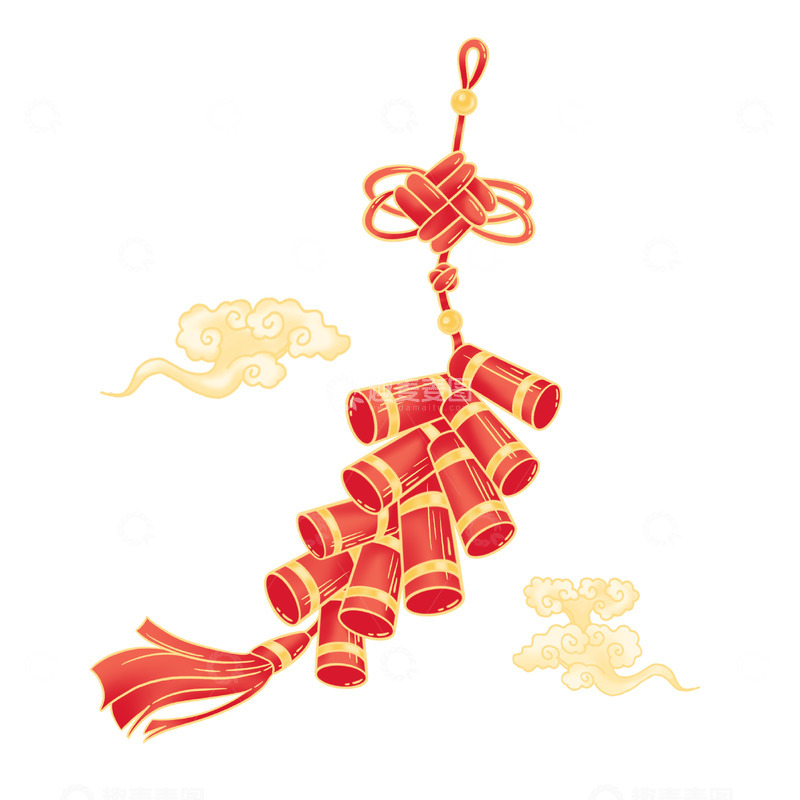 源文件下载【趣麦麦图】手绘新年插画国潮风悬挂式鞭炮