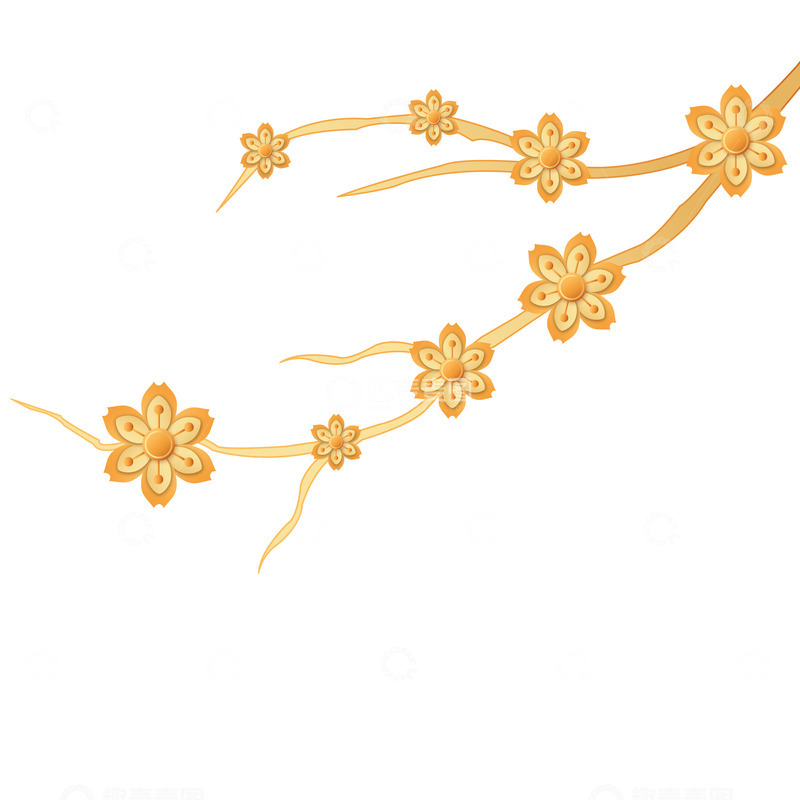 源文件下载【趣麦麦图】春节金色梅花立体